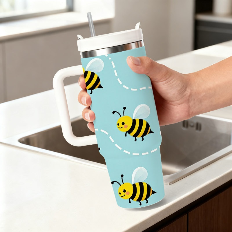 Sublimation Mug White - Playful Cartoon Bee And White Flower