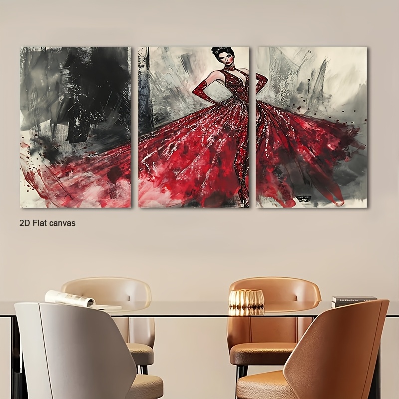 Frameless Canvas 3pcs Red Sequ - Canvas Wrap Ready ulasan dan harga